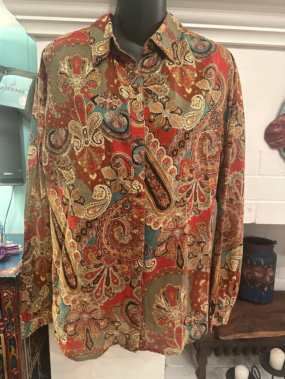 RALPH LAUREN PAISLEY COTTON BLOUSE SHIRT M